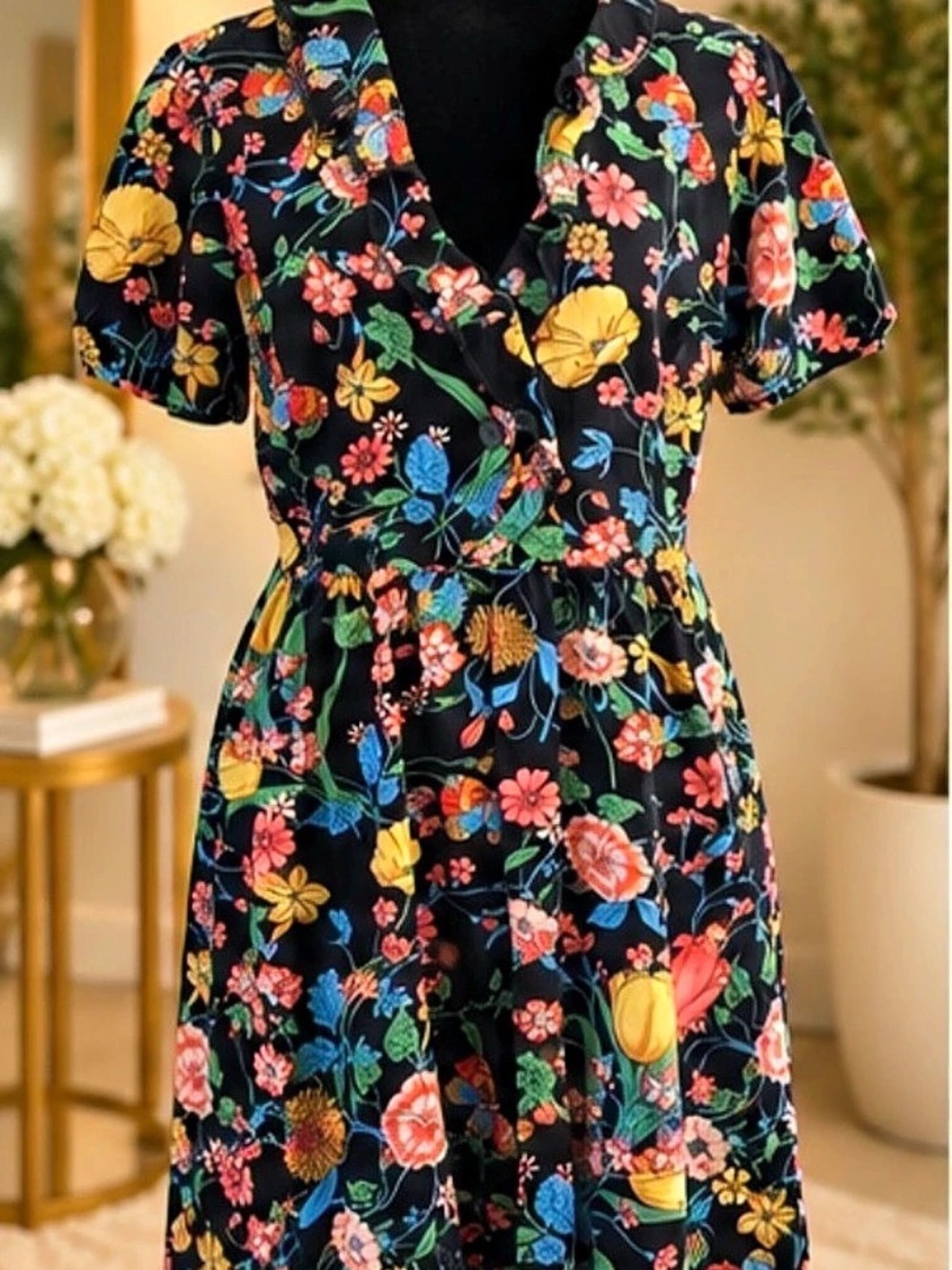Anthropologie Maeve Bloedel Floral Butterfly Dress Black Size 12 Rayon